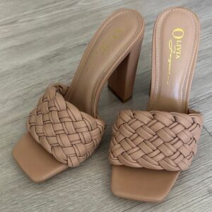 Tan Woven Heeled Sandals